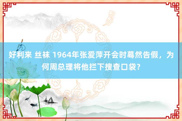 好利来 丝袜 1964年张爱萍开会时蓦然告假，为何周总理将他拦下搜查口袋？